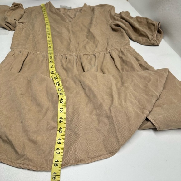 Everlane the tencel puff sleeve Elegant Tan Midi Dress size L - Picture 4 of 12